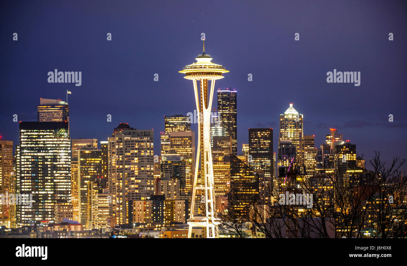 Seattle and Space needle - amazing view from Kerry Park - SEATTLE / WASHINGTON - APRIL 11, 2017 Stock Photo