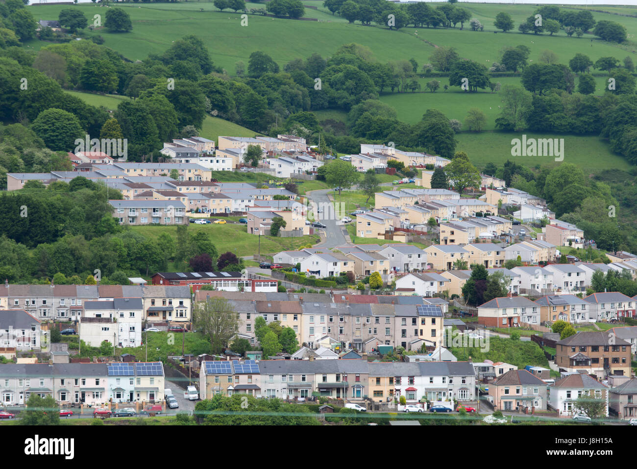 General view of houses in Brynithel and Llanhileth in Blaenau Gwent