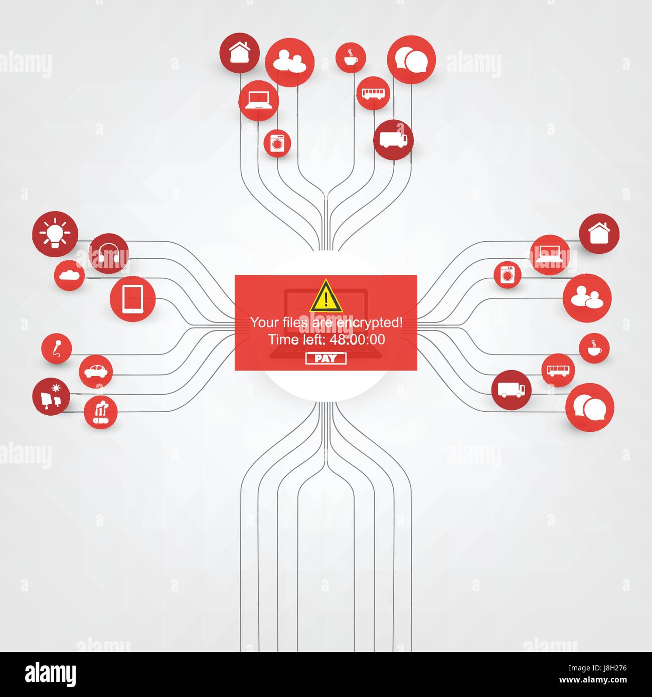 Encrypted Files,Lost Documents,Ransomware Attack,Failed,Vulnerable Network Threat Protection - IT Security, Corporate Networking Concept Design Vector Stock Vector