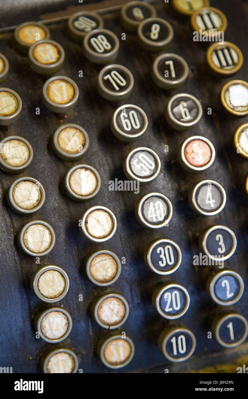 antique, vintage, old, cash register, buttons, keys, numbers, antique, vintage, Stock Photo