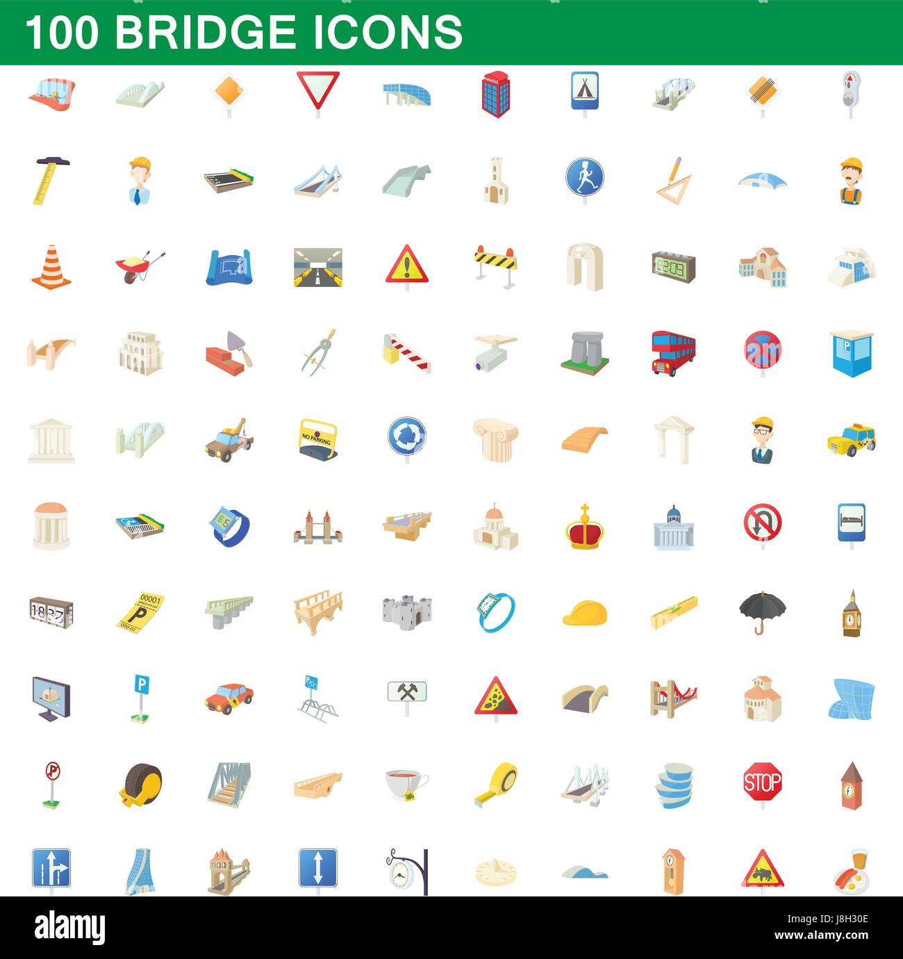 100 bridge icons set, cartoon style Stock Vector Image & Art - Alamy