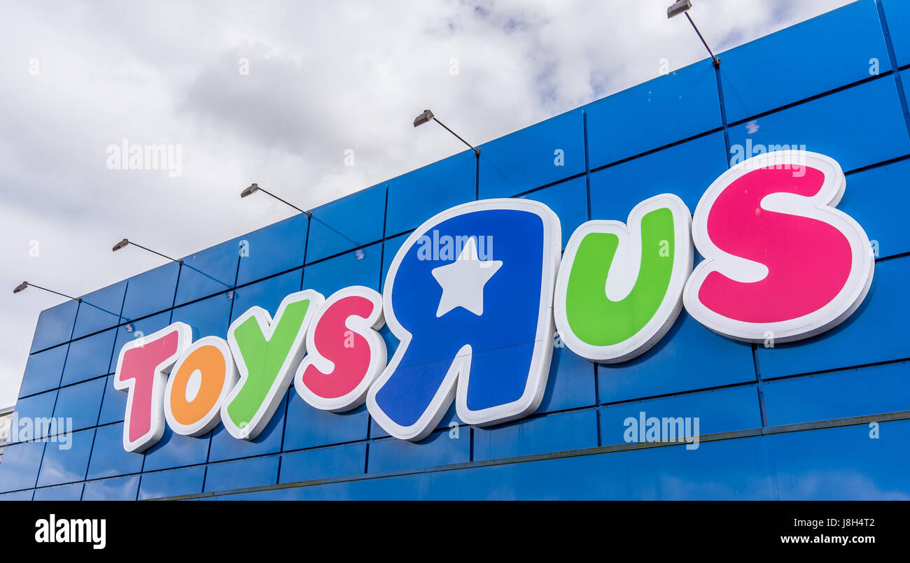 Toysrus is an American toy retailer. Sign at Hoje Taastrup, Denmark - July 7, 2016 Stock Photo