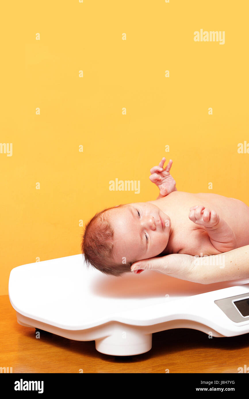 baby, weigh, weight, weighting, boy, lad, male youngster, newborn child