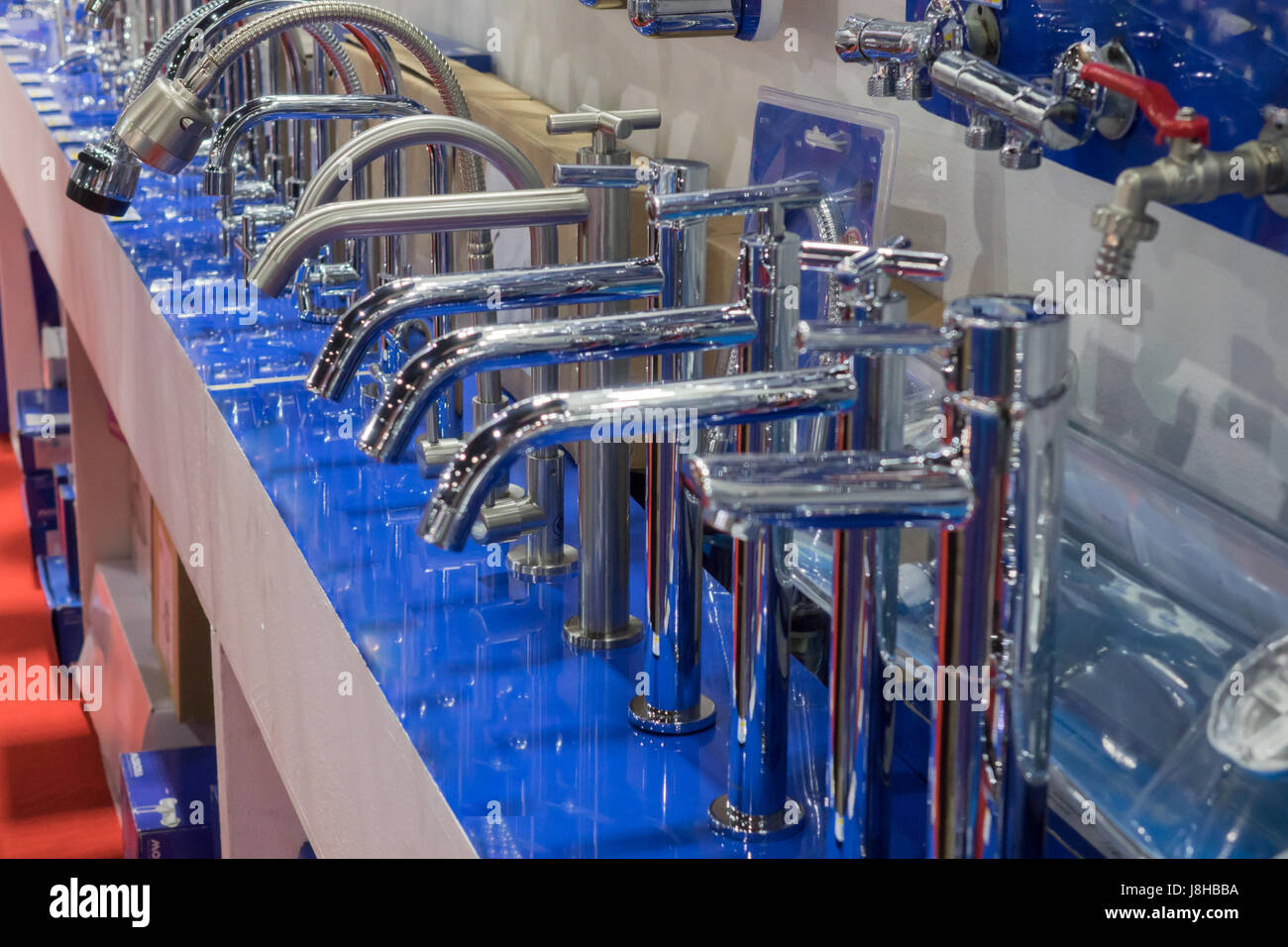 picture of a bathroom faucets in a showroom Stock Photo