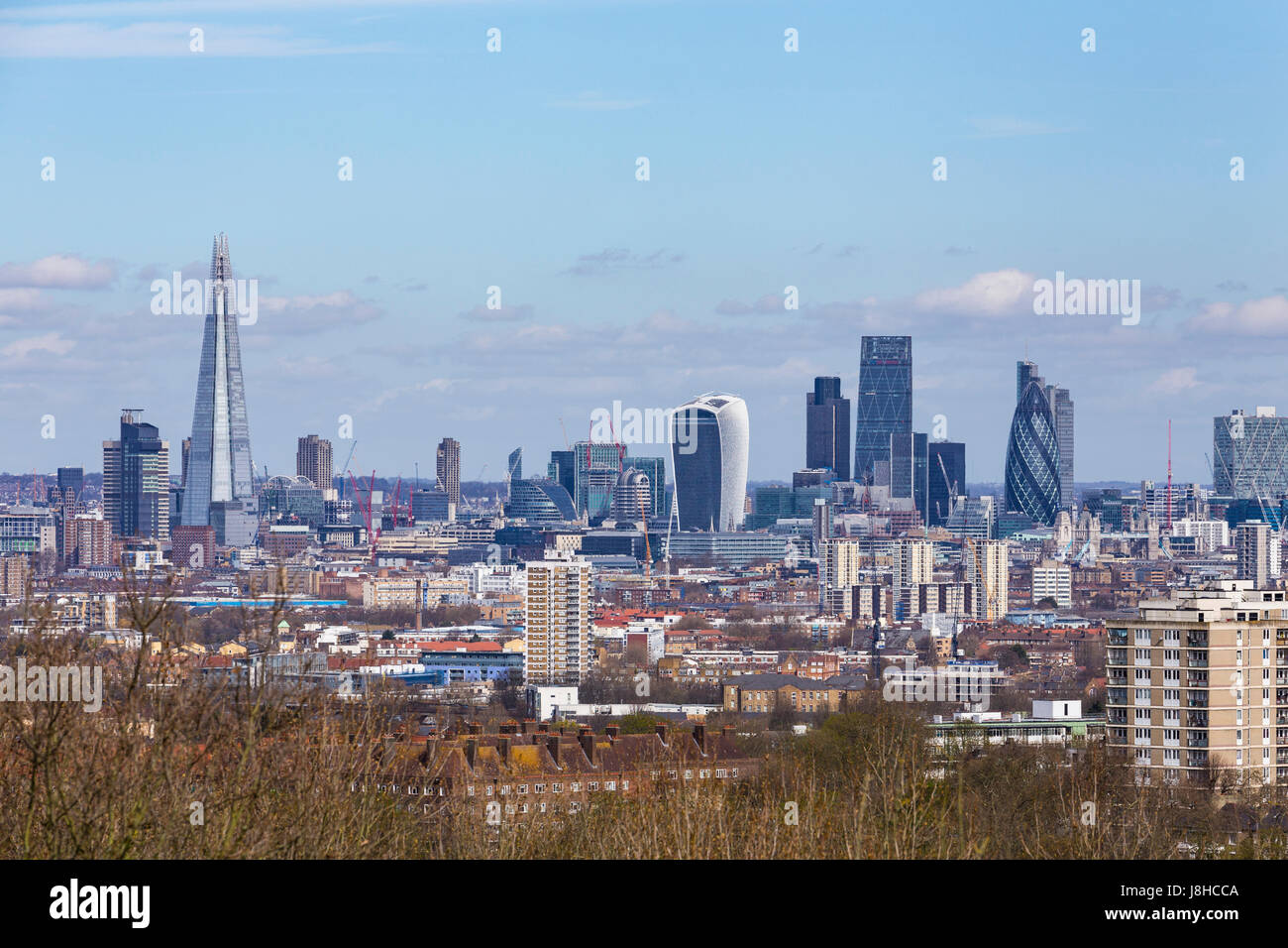 City of London from One Tree Hill, Honor Oak Park, London, England, United Kingdom Stock Photo