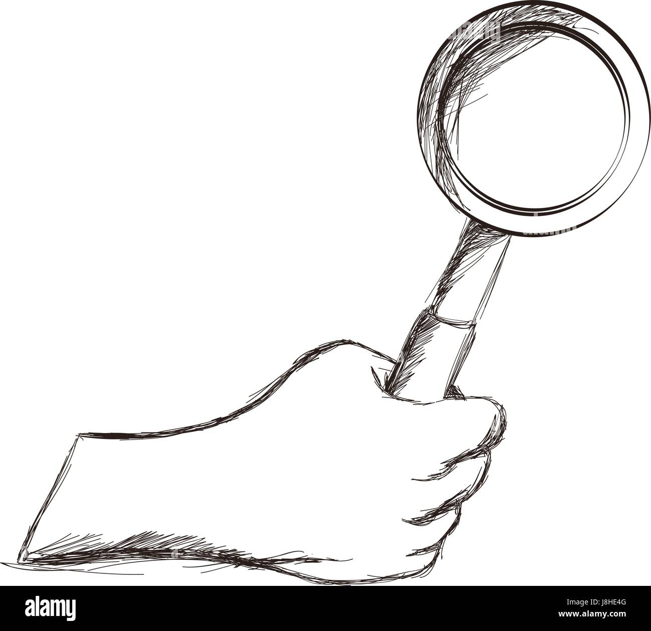 sketch hand holding magnifier vintage icon Stock Vector