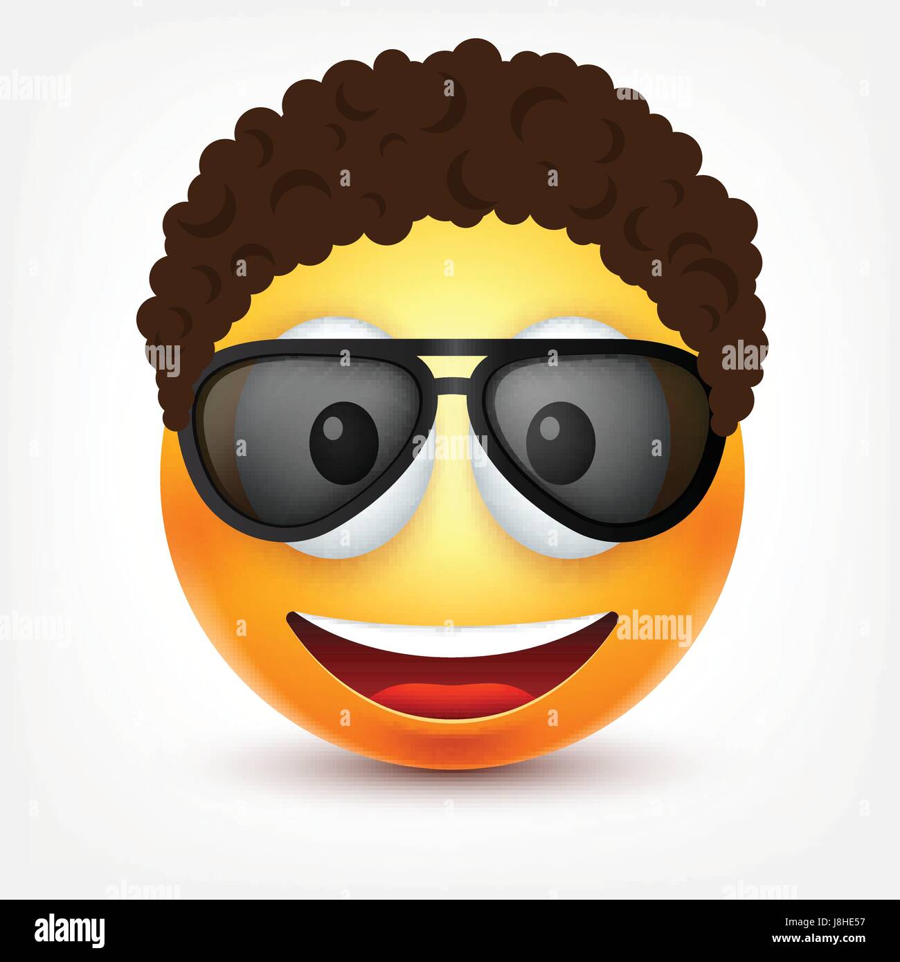 Smiley with glasses and hairs,smiling,happy emoticon. Yellow face with