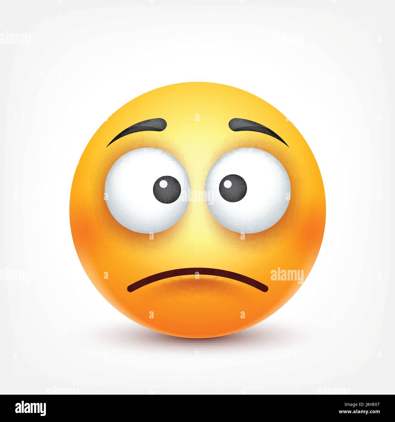 Smiley,sad emoticon. Yellow face with emotions. Facial expression. 3d realistic emoji. Funny cartoon character.Mood. Web icon. Vector illustration. Stock Vector