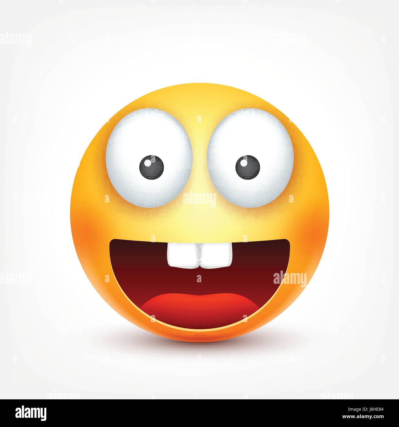 Smiley,smiling ,happy emoticon with teeth. Yellow face with emotions. Facial expression. 3d realistic emoji. Funny cartoon character.Mood. Web icon. Vector illustration. Stock Vector