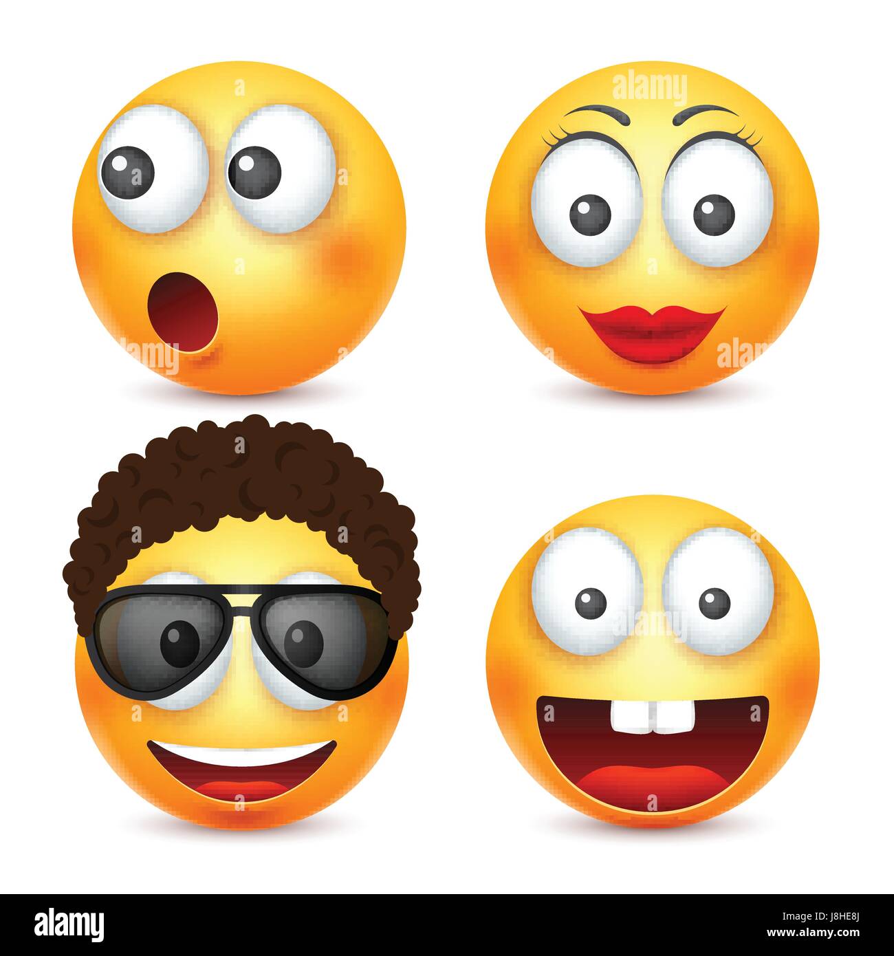 Smiley with glasses,smiling emoticon. Yellow face with emotions. Facial expression. 3d realistic emoji. Funny cartoon character.Mood. Web icon. Vector illustration. Stock Vector