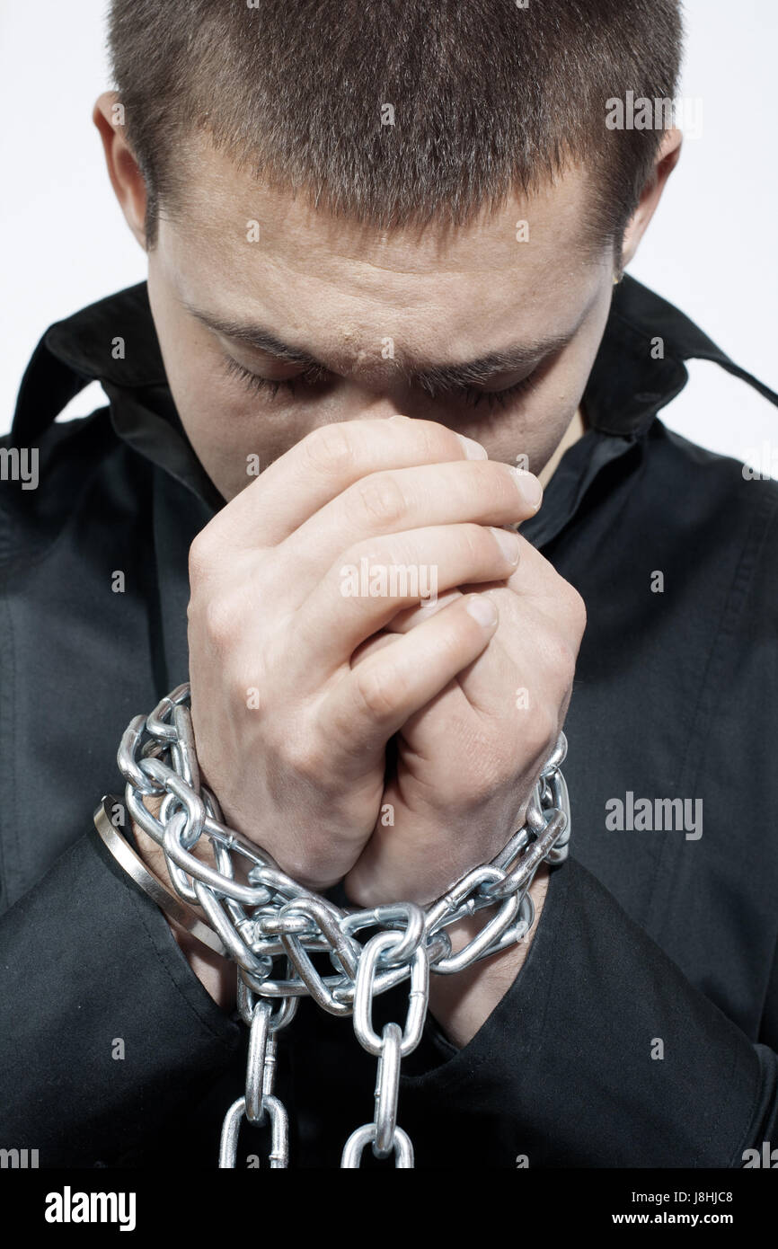 freedom, liberty, depressed, arrest, slavery, violence, security, safety, man, Stock Photo