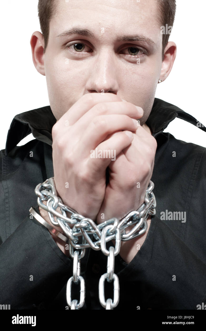 freedom, liberty, depressed, arrest, slavery, violence, security, safety, man, Stock Photo