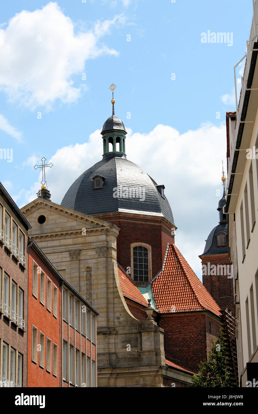 historical, church, dome, cathedral, street, road, westphalia, blue, house, Stock Photo