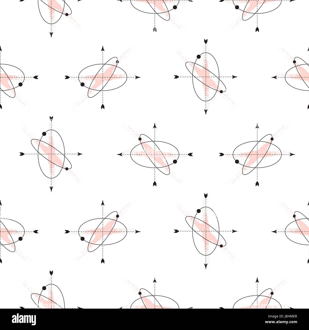 Sacred geometry axis shapes seamless vector pattern. Monochrome