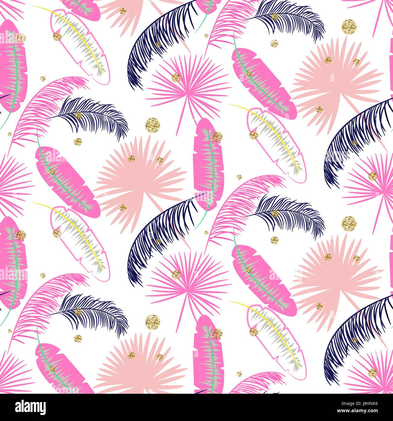 Pink banana palm leaves seamless vector pattern on white background.  Tropical banana jungle leaf with glitter dots Stock Vector Image & Art -  Alamy