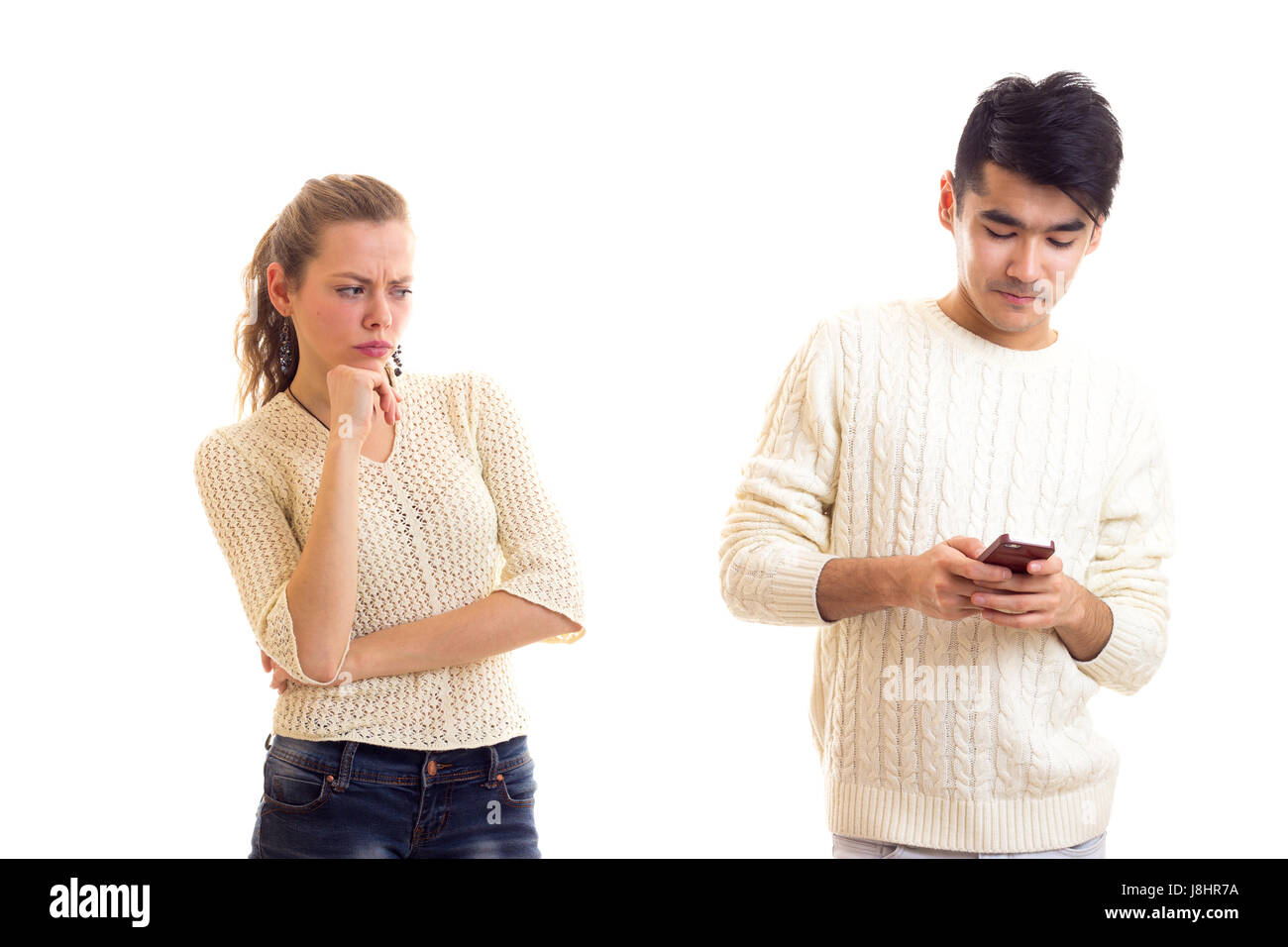 Woman man using smart Cut Out Stock Images & Pictures - Alamy