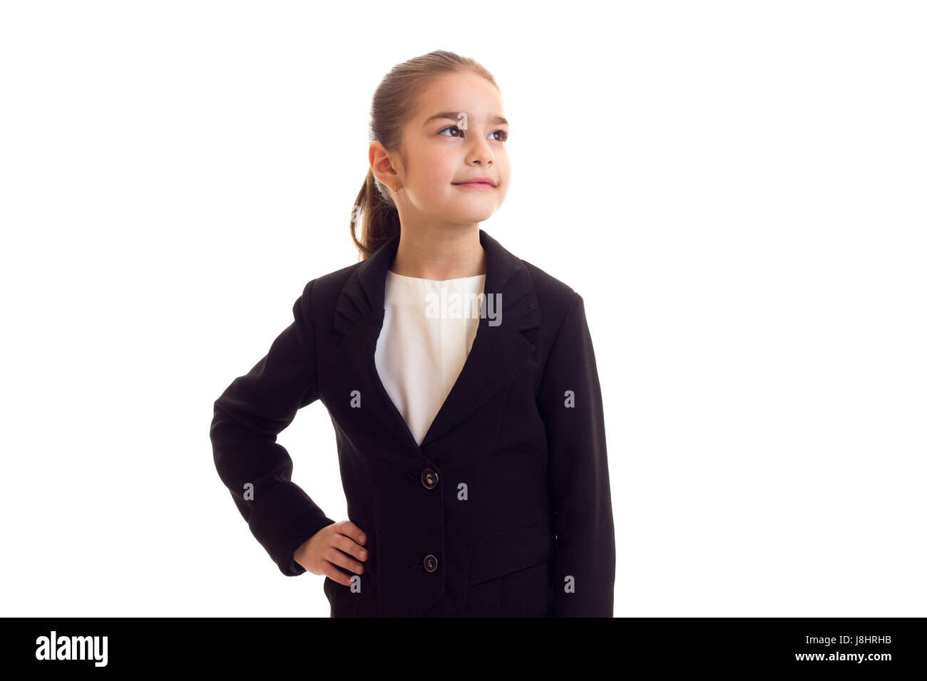 Little girl in black jacket Stock Photo Alamy