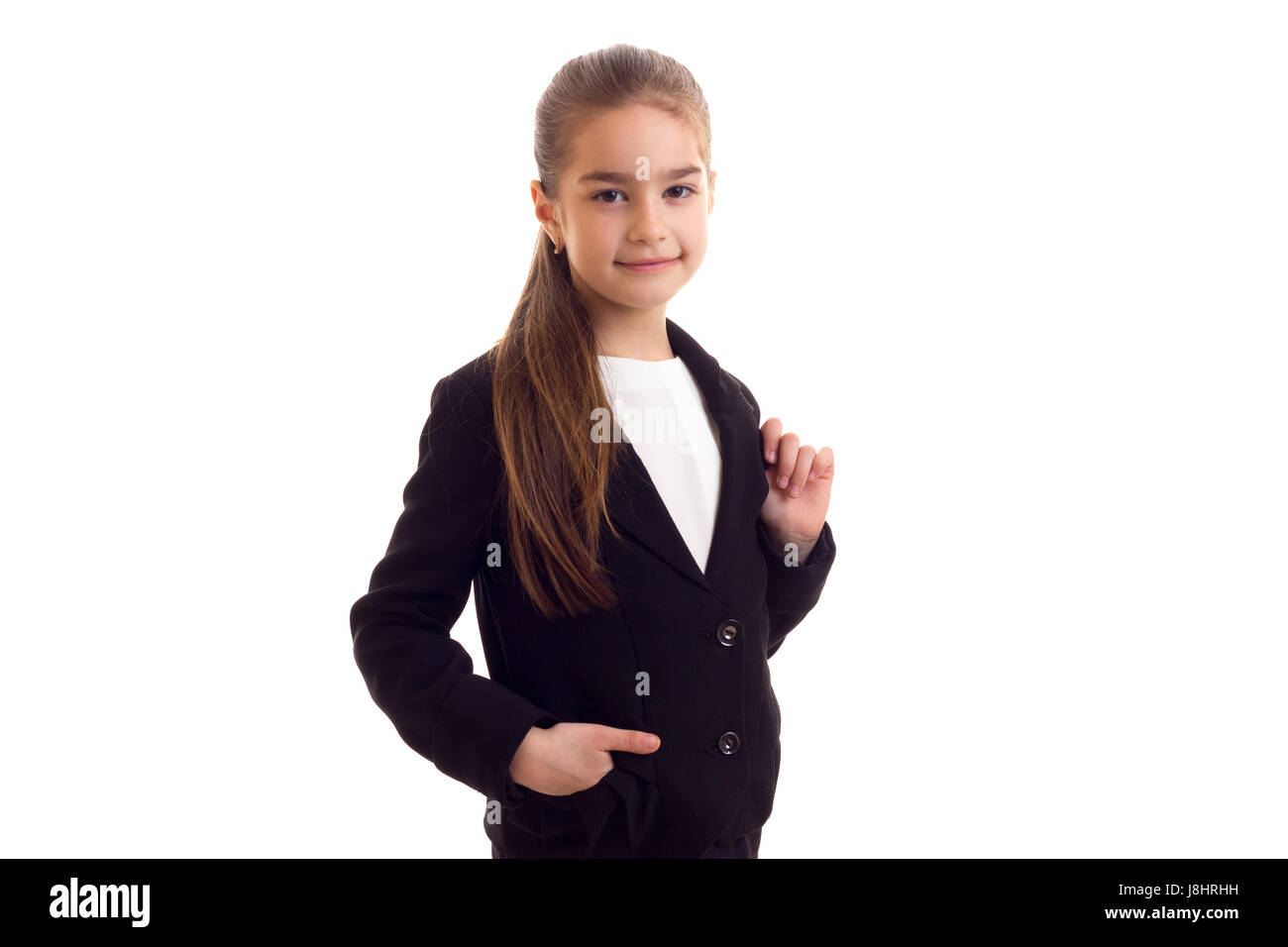 Little girl in black jacket Stock Photo Alamy