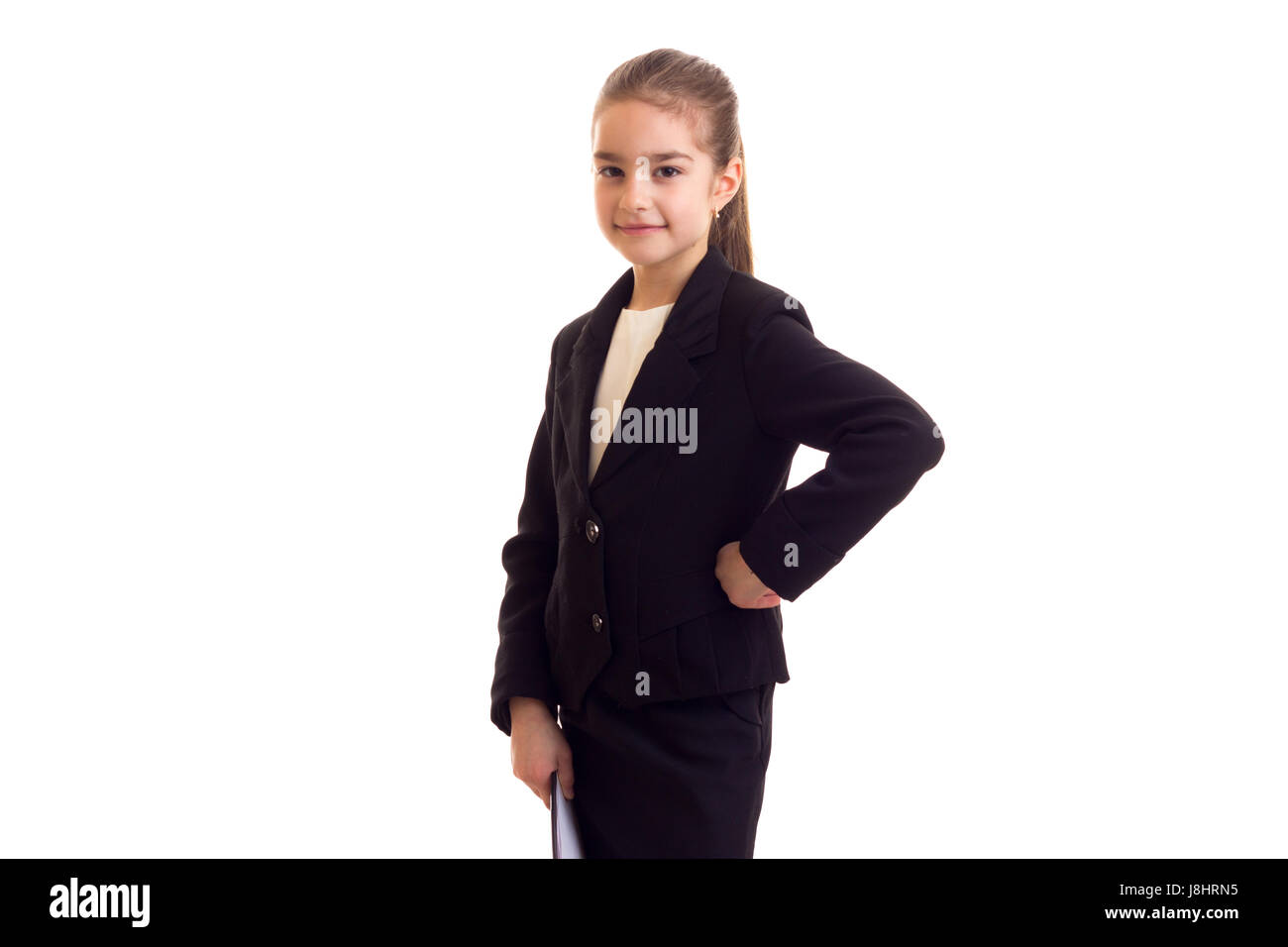 Little girl in black jacket Stock Photo Alamy