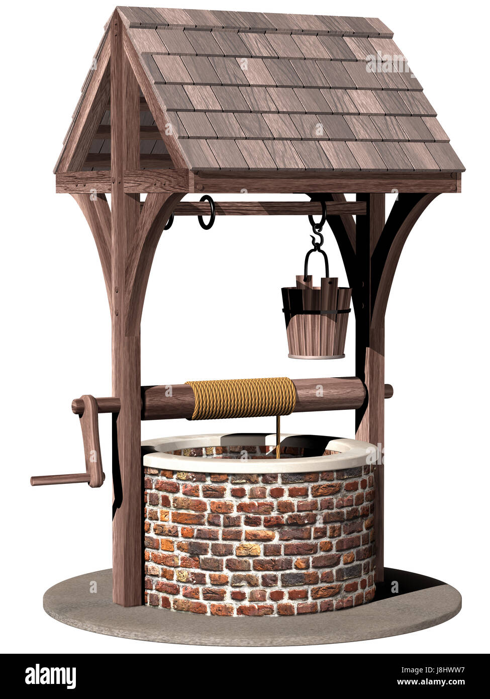 isolated, bucket, deep, well, wish, water, isolated, wood, antique