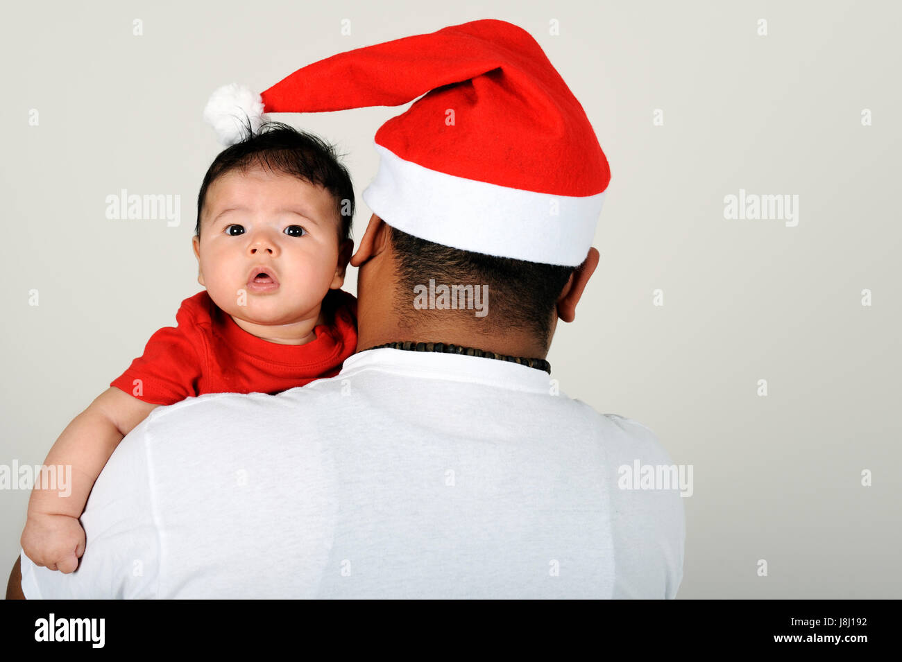 son, father christmas, look, glancing, see, view, looking, peeking, looking at, Stock Photo