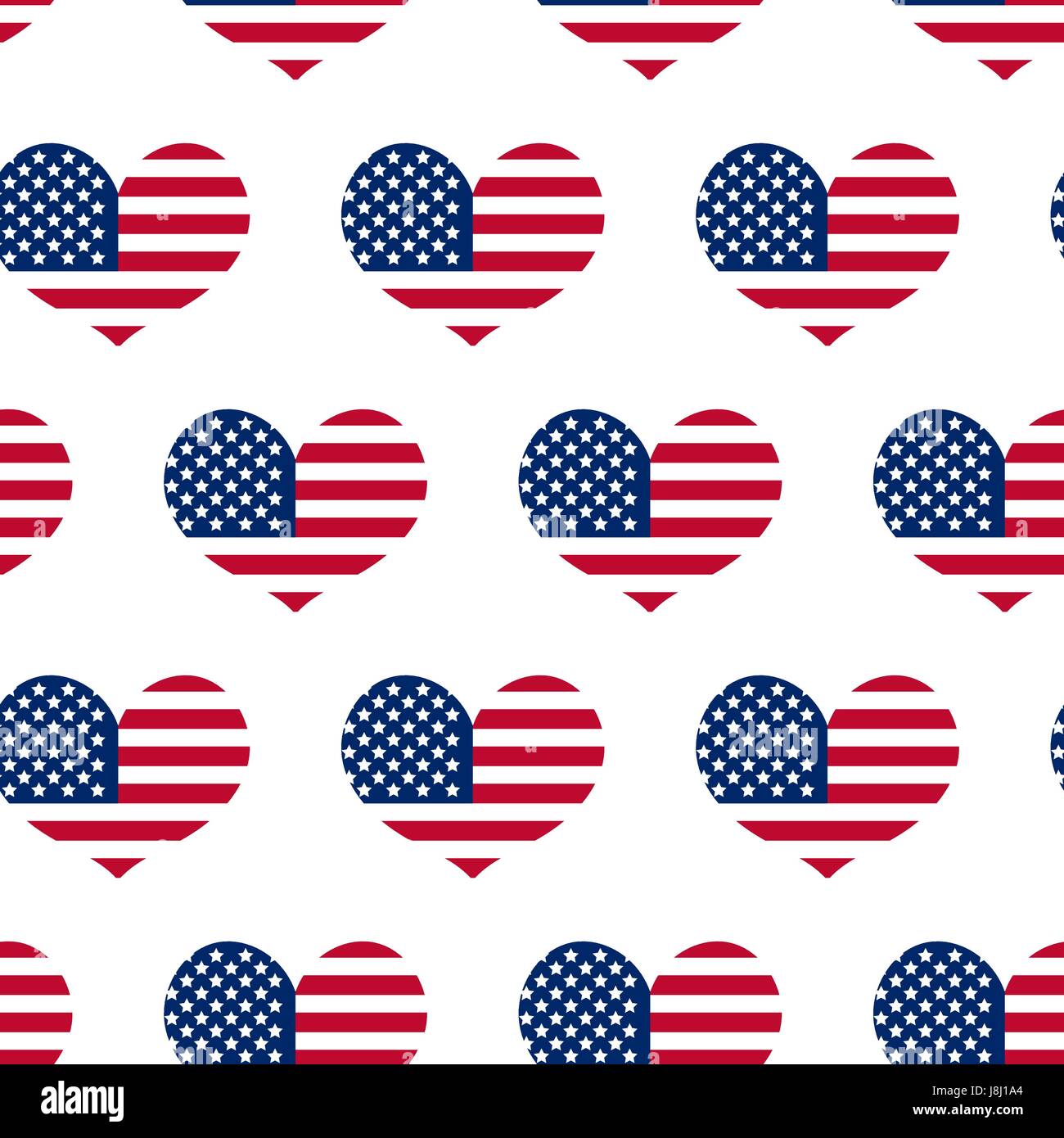Independence Day of America seamless pattern. July 4th an endless background. USA national holiday repeating texture with a heart from the flag. Vector illustration. Stock Vector