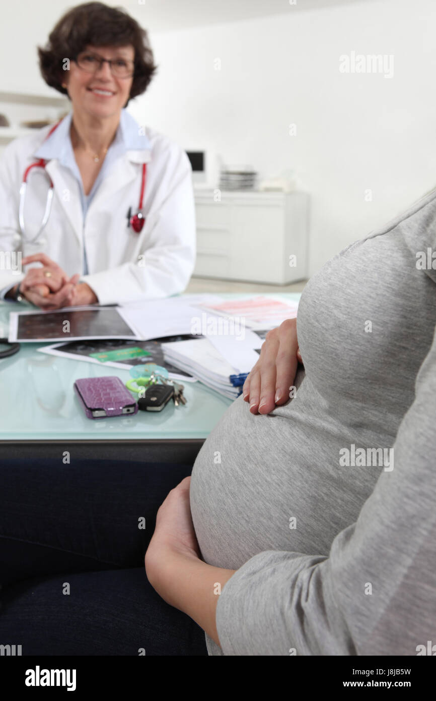 birth, childbirth, parturition, delivery, belly, tummy, test, checking, Stock Photo