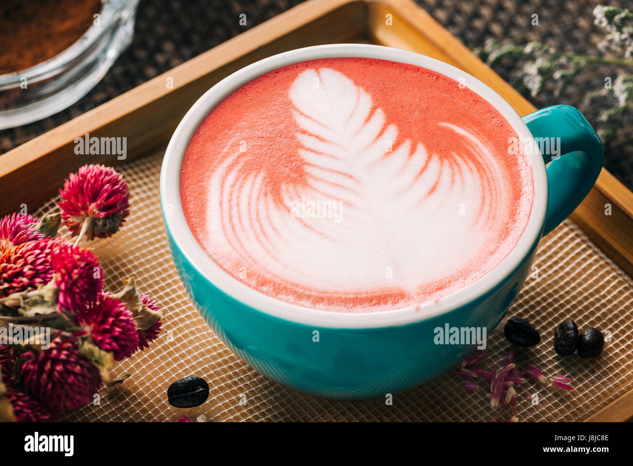 Beautiful Red Velvet Caffe Latte Stock Photo