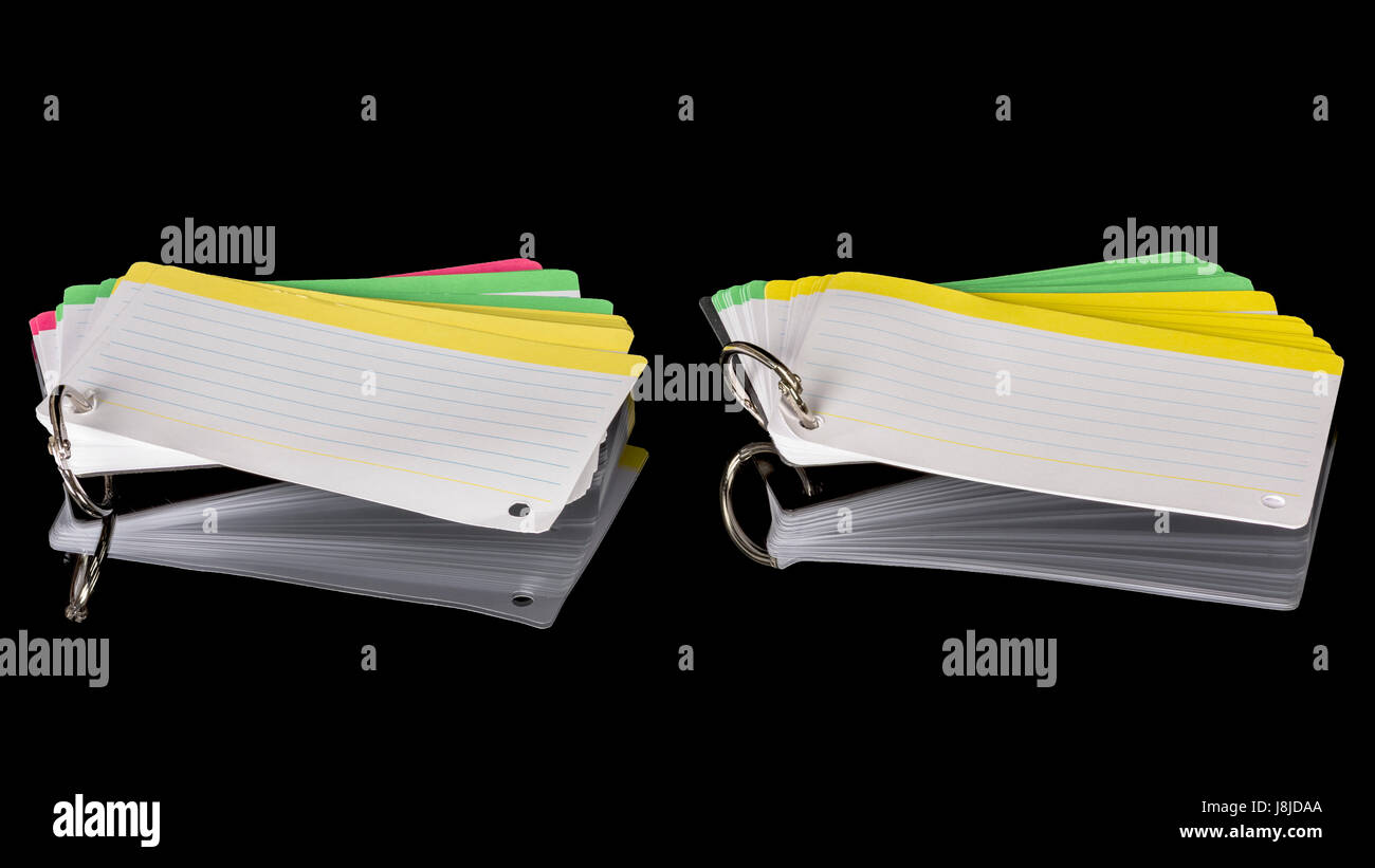 Colorful note cards on a reflective surface Stock Photo - Alamy