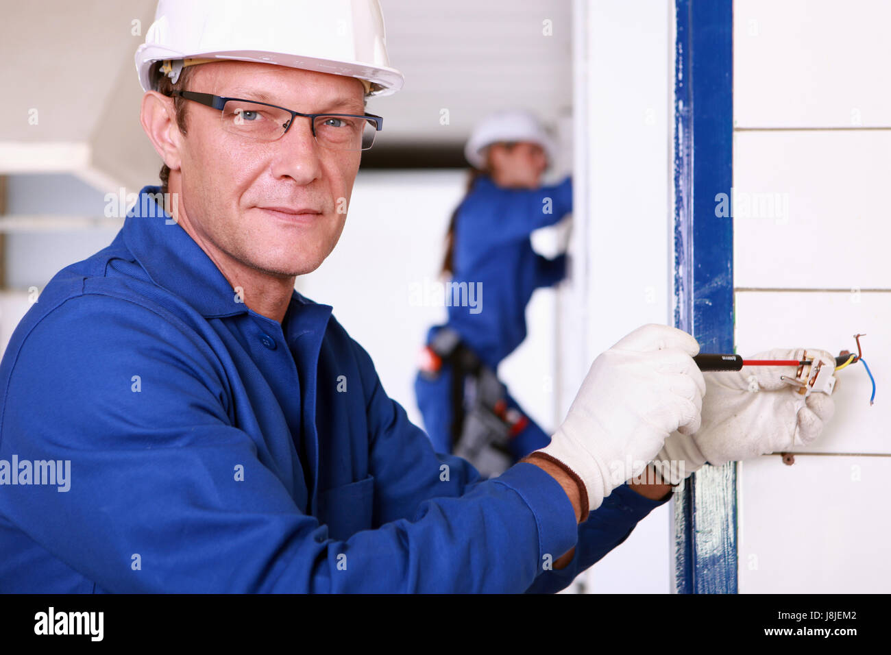blue, male, masculine, hard, electrician, overalls, security, safety