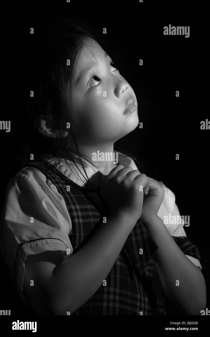 Black and white portrait of sad and lonely Asian kid Stock Photo - Alamy