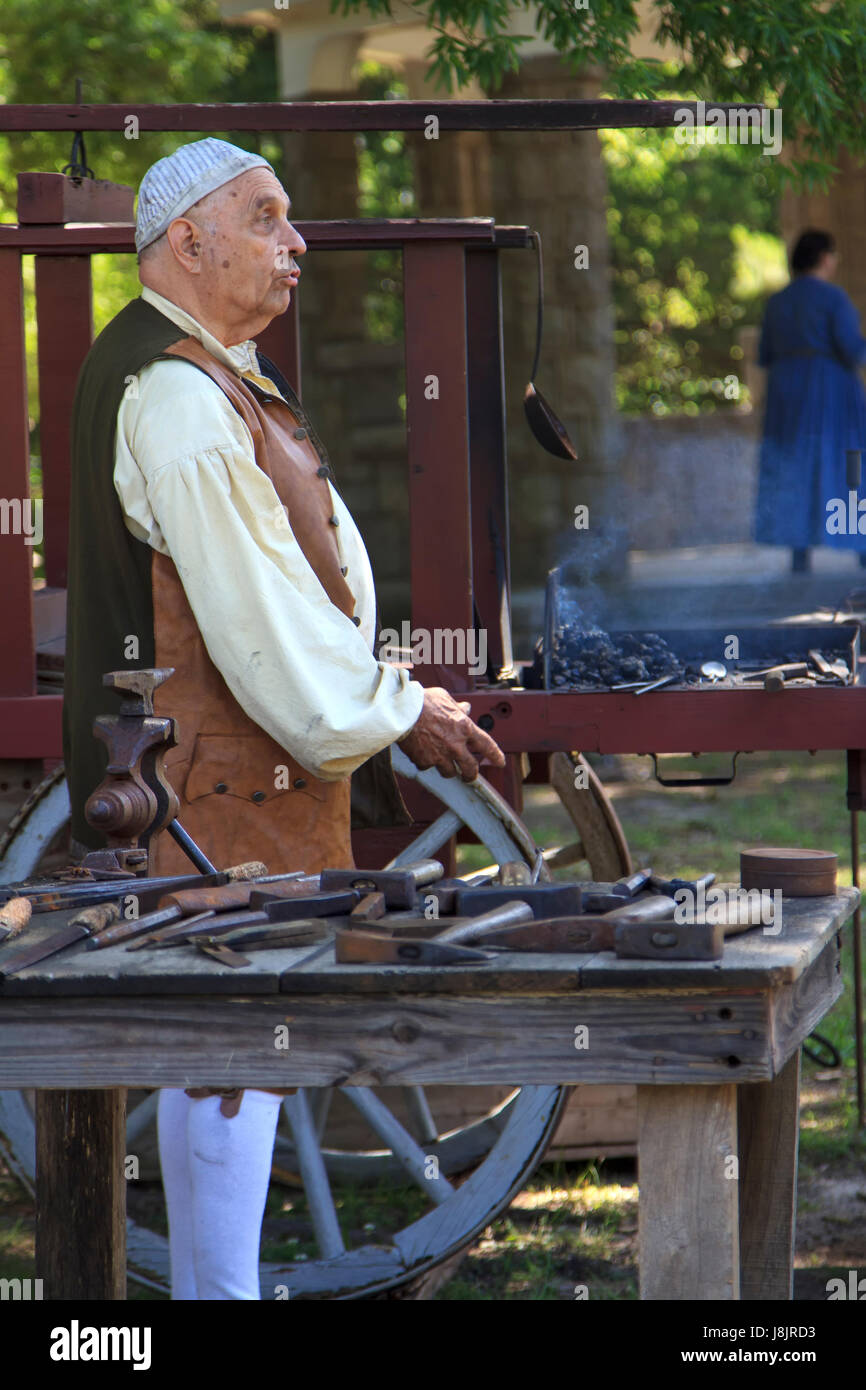 Man in blacksmith costume for memorial day reenactment of us civil war Stock Photo