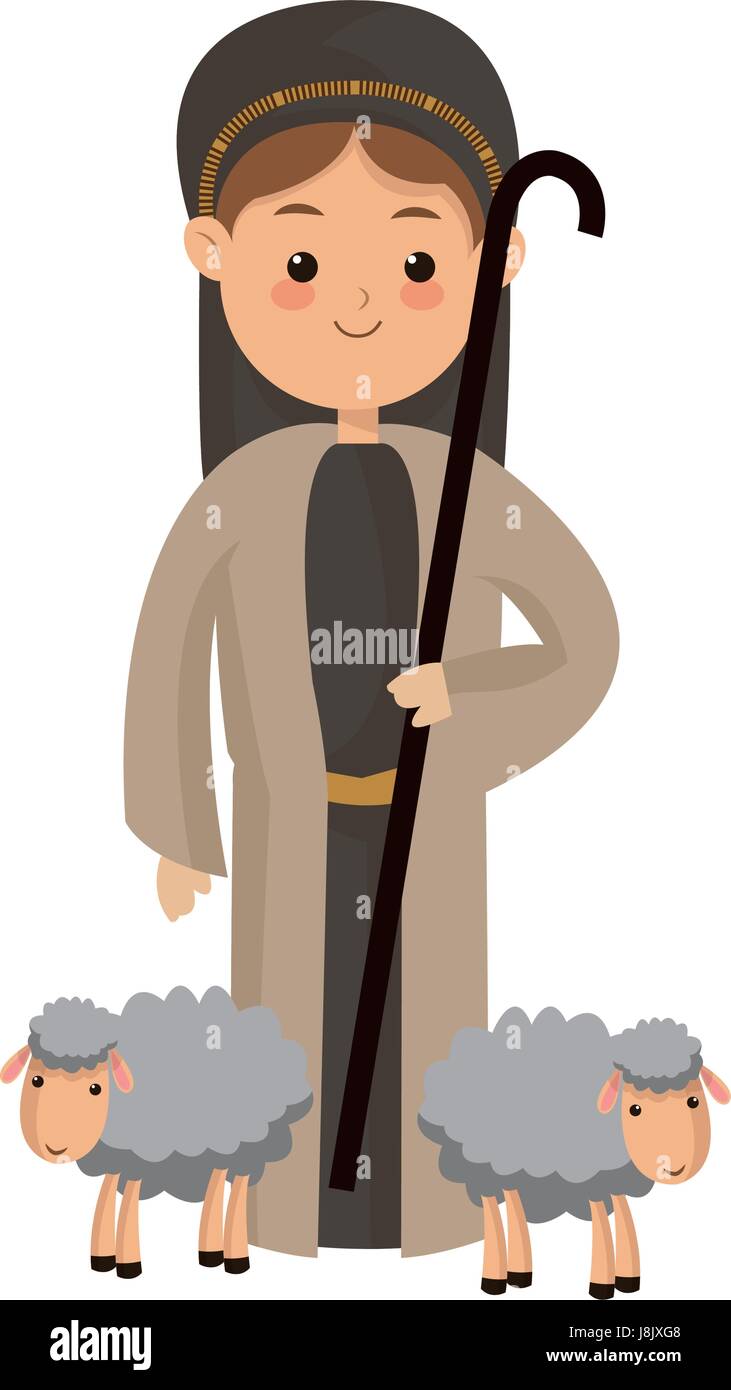 shepherb cute manger with sheeps character Stock Vector Image & Art - Alamy
