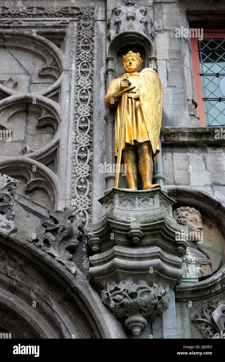 detail, belgium, facade, knight, nobleman, prince, bruges, detail, historical, Stock Photo