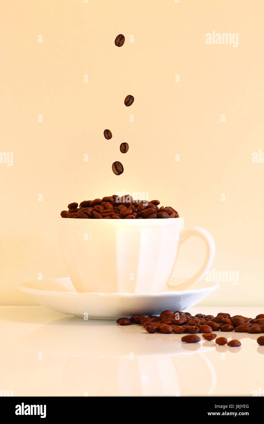 cup, beans, drop, tear down, coffee, coffee bean, coffee beans, wachmacher, Stock Photo