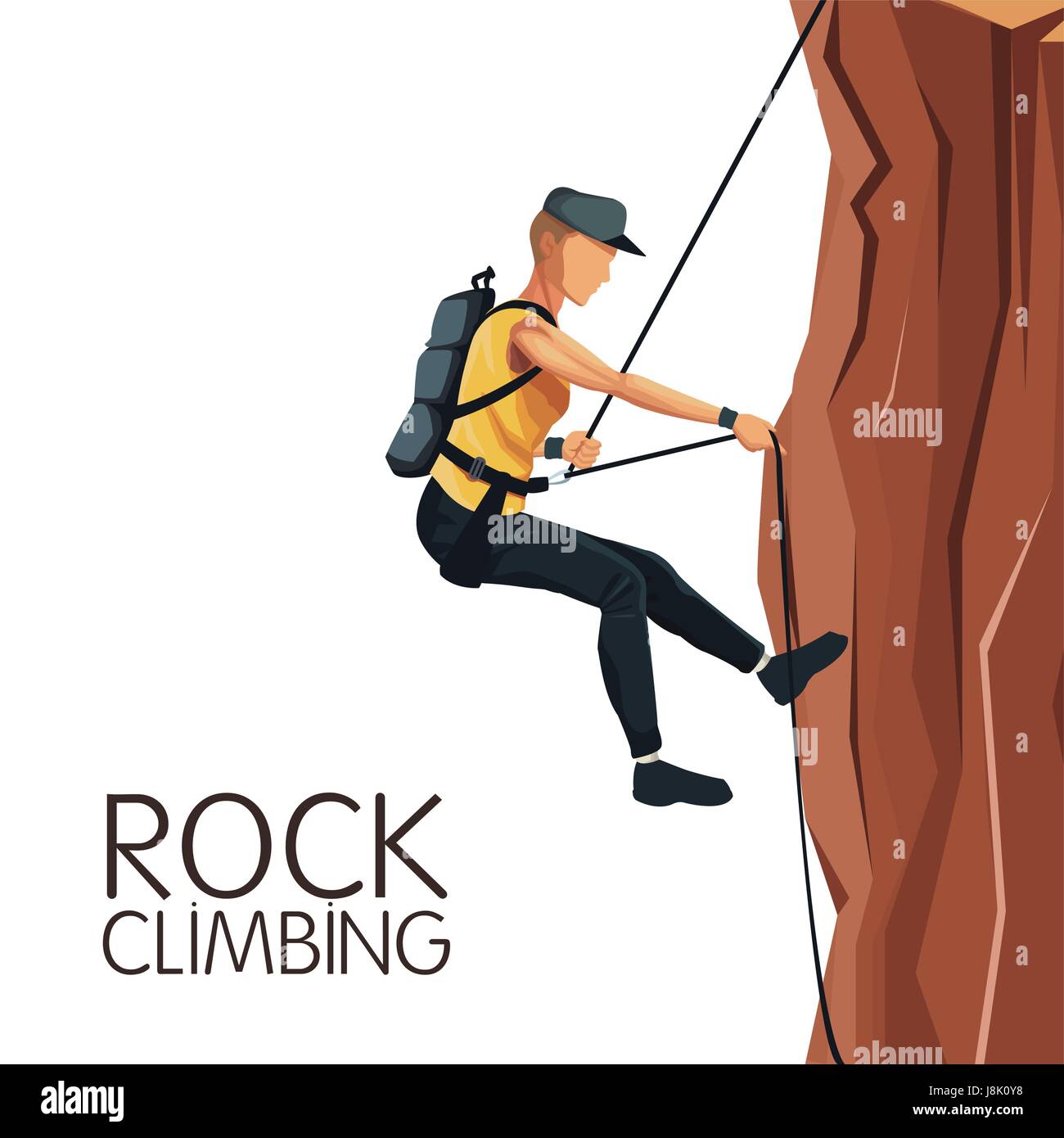 scene man mountain descent with harness rock climbing Stock Vector
