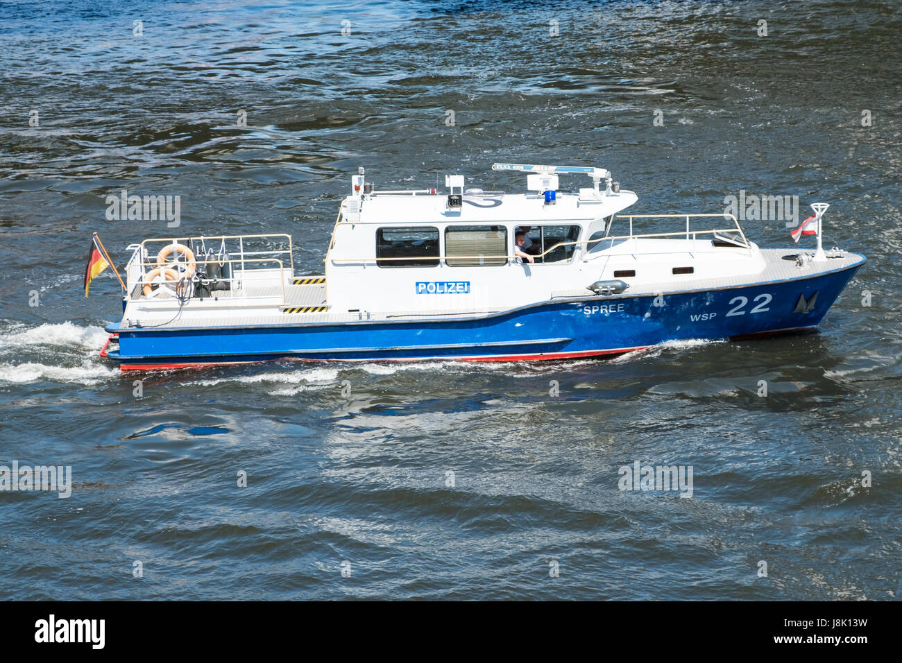 Berlin, Germany - may 27, 2017: German police boat on river Spree in Berlin, Germany Stock Photo