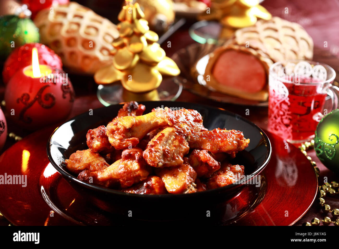 food, aliment, hot, poultry, chicken, christmas, baking, wings, meat, xmas, Stock Photo