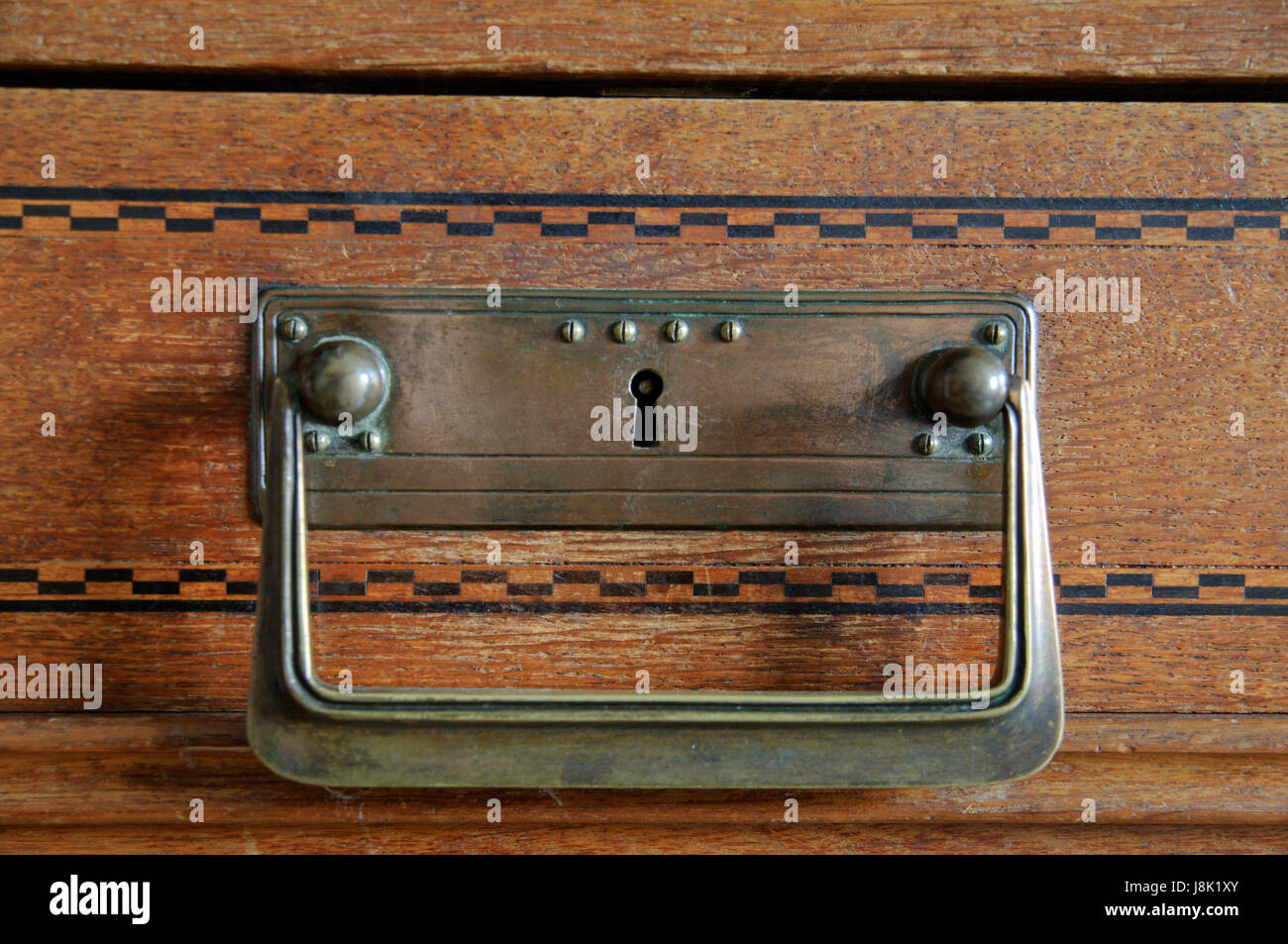 brass, drawer, metal fittings, keyhole, handle, macro, close-up, macro Stock Photo