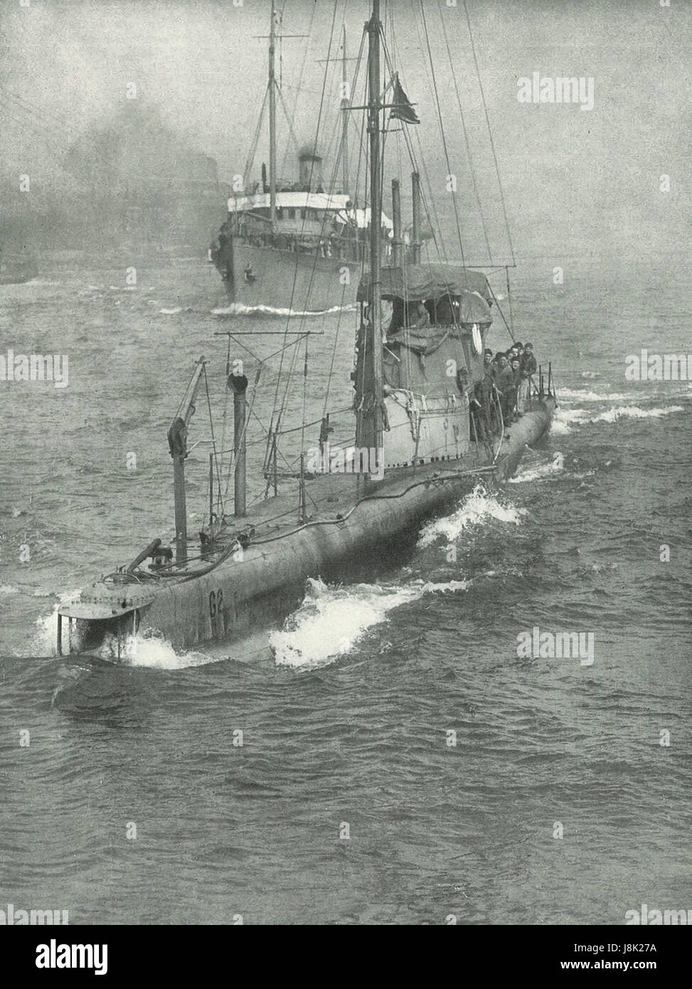 Submarine G-2, on the Surface - American Submarine, circa 1915 Stock Photo