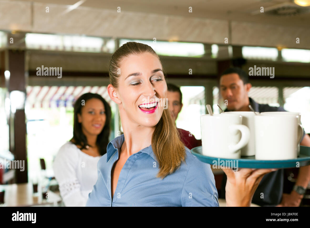 woman, cafe, restaurant, bar, tavern, bear, coffee cup, serve, service