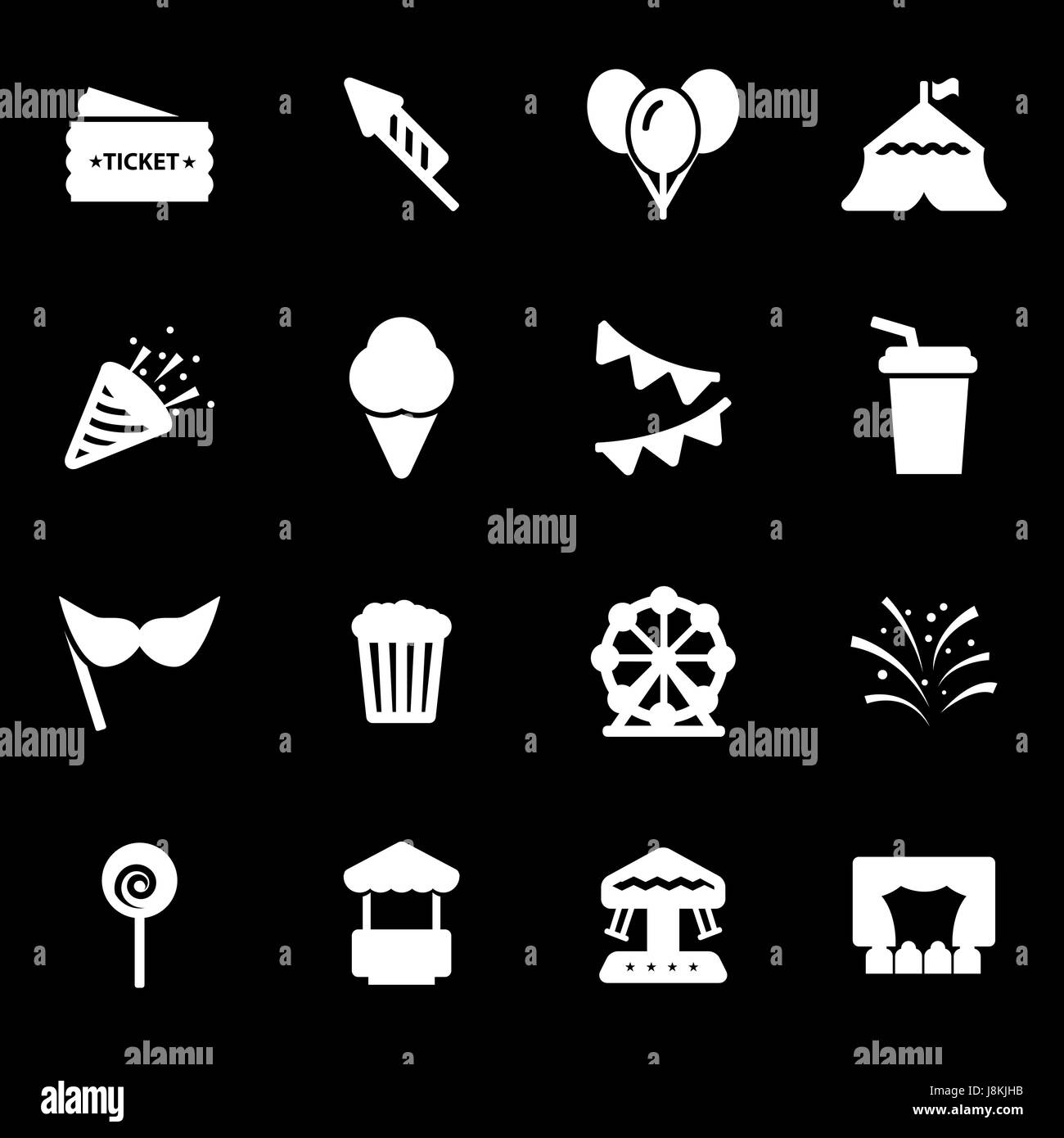 Vector white carnival icons set on black background Stock Vector Image ...