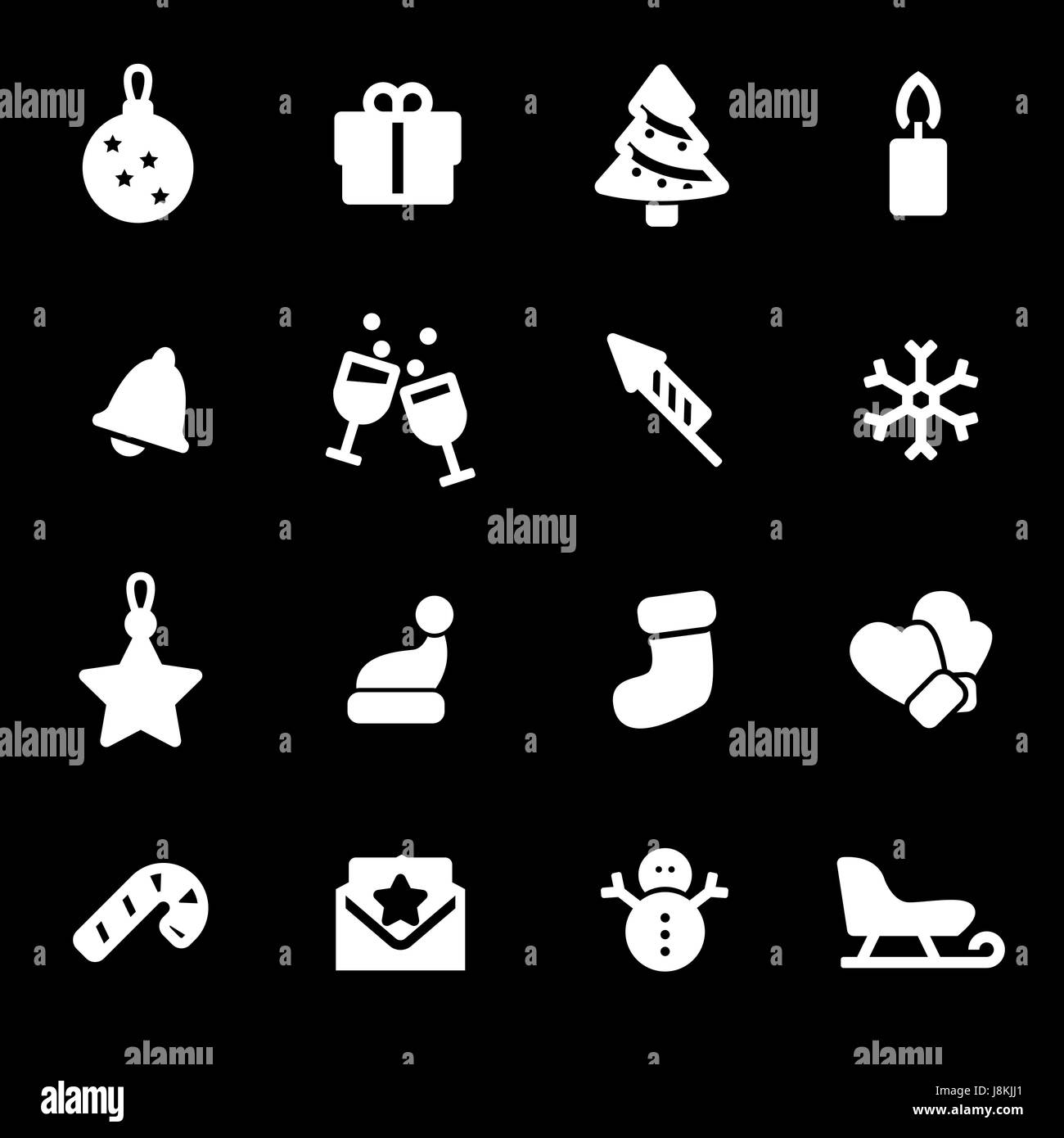 Vector white Christmas icons set on black background Stock Vector Image ...