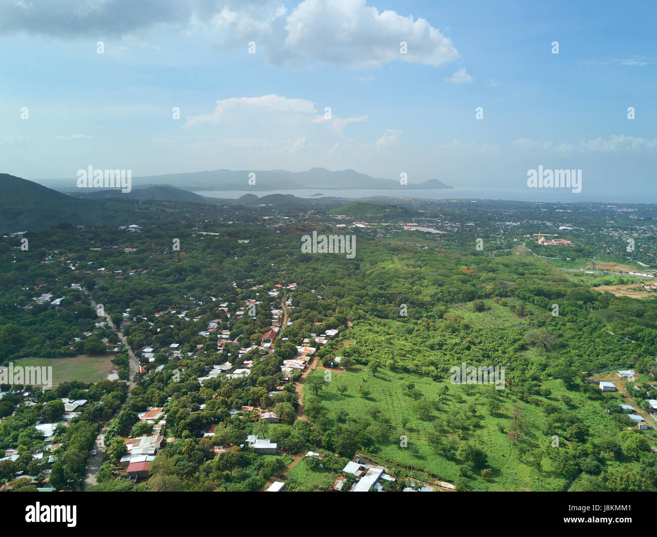 Green nature landscape in Managua city aerial view.Managua capital Nicaragua day time view Stock Photo