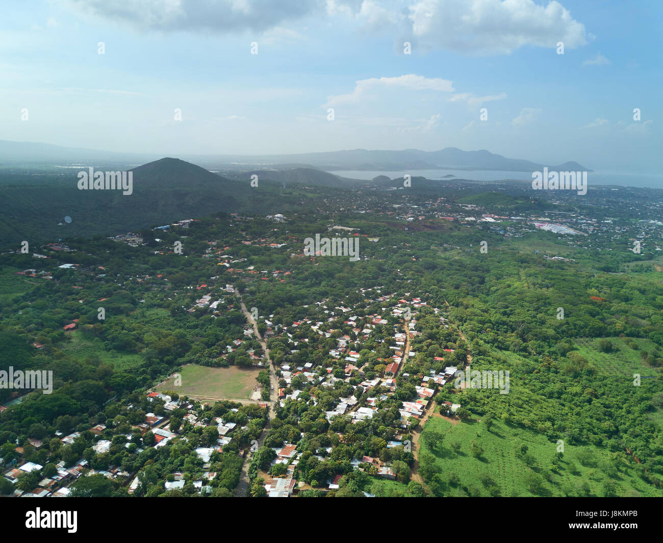 Panorama of Managua city in Nicaragua aerial drone view. Central america city Stock Photo