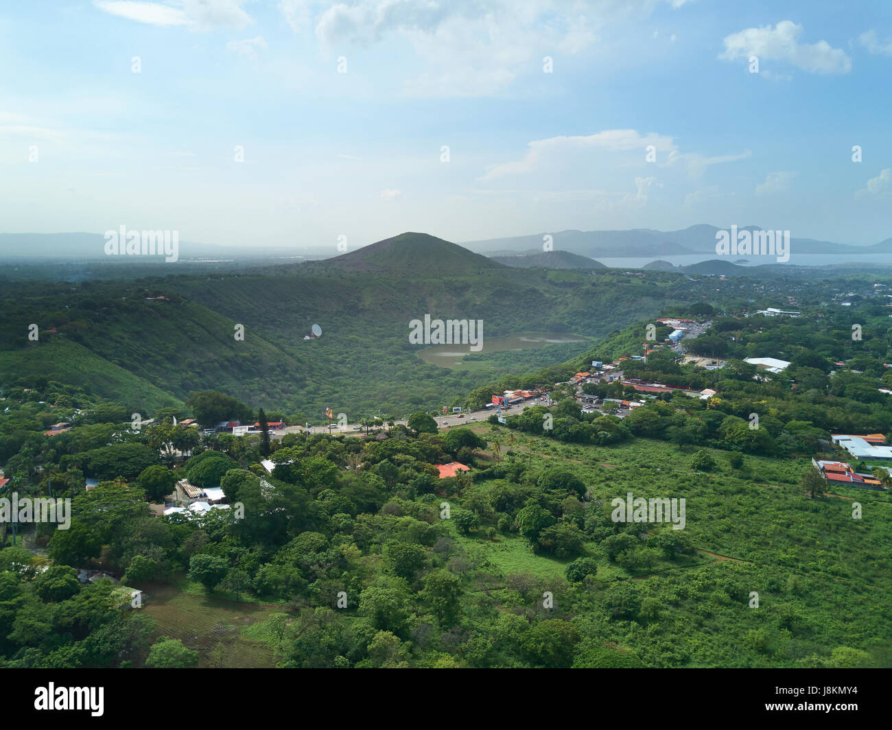 Landscape on district in Managua aerial view. Green town landscape Stock Photo