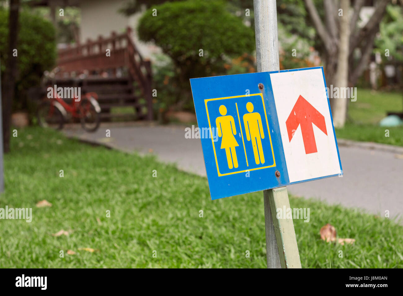 signs to male and female toilets in the park Stock Photo Alamy