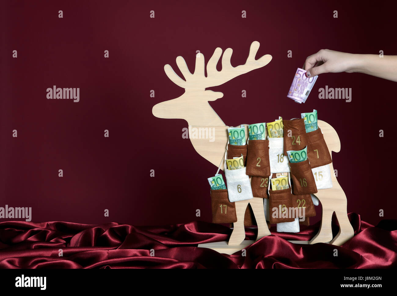 wood, euro, bank notes, elk, reindeer, advent calendar, money, calender, Stock Photo