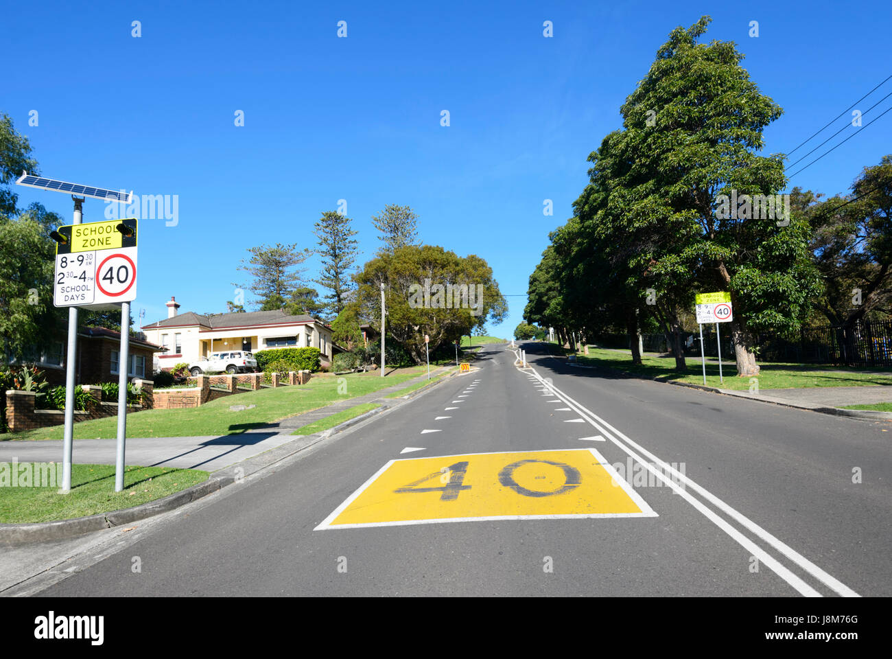 40 kmp speed limit sign in a school zone, New South Wales, NSW, Australia Stock Photo