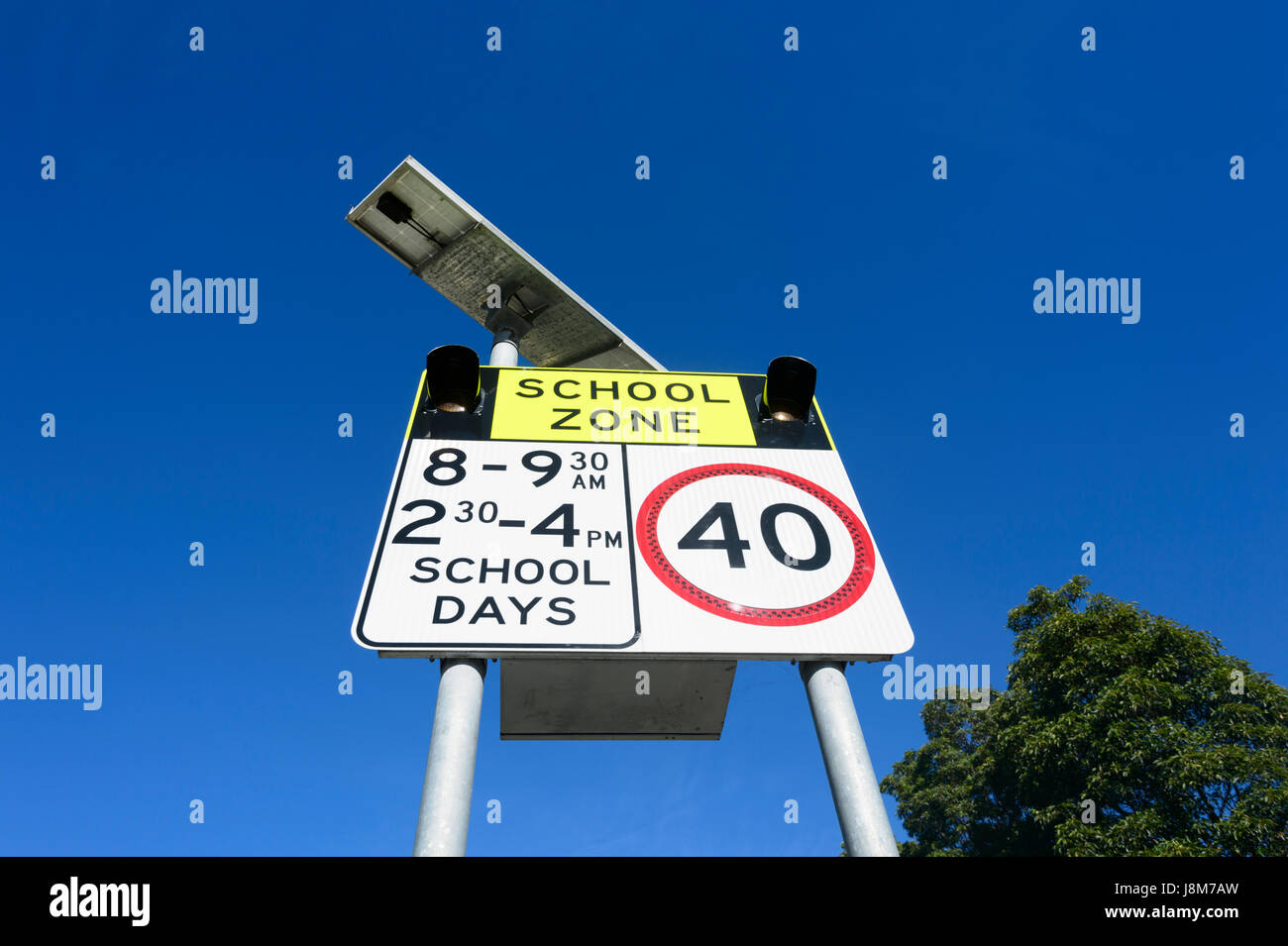 40 kmp speed limit sign in a school zone, New South Wales, NSW, Australia Stock Photo
